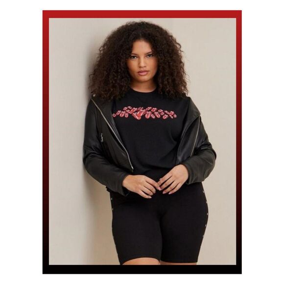 NWT The Rolling Stones Black Waffle Knit Cropped Long Sleeve Tee Torrid Size 3X - Picture 1 of 9